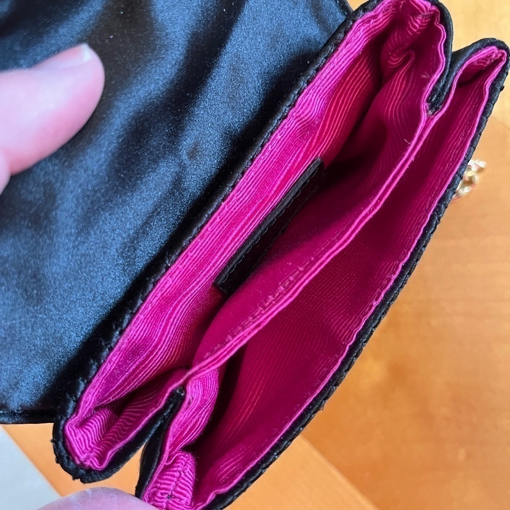 Talbots Black Purse w/Pink Interior-Width 5.75”-Depth 4.5”- Chain 23 1/2” NEW - Picture 7 of 8